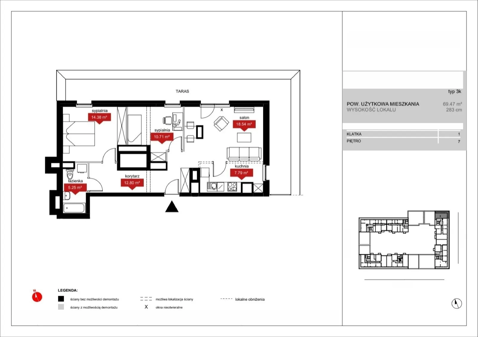 Floor plan: Lokal A1 53, 3 pok.
