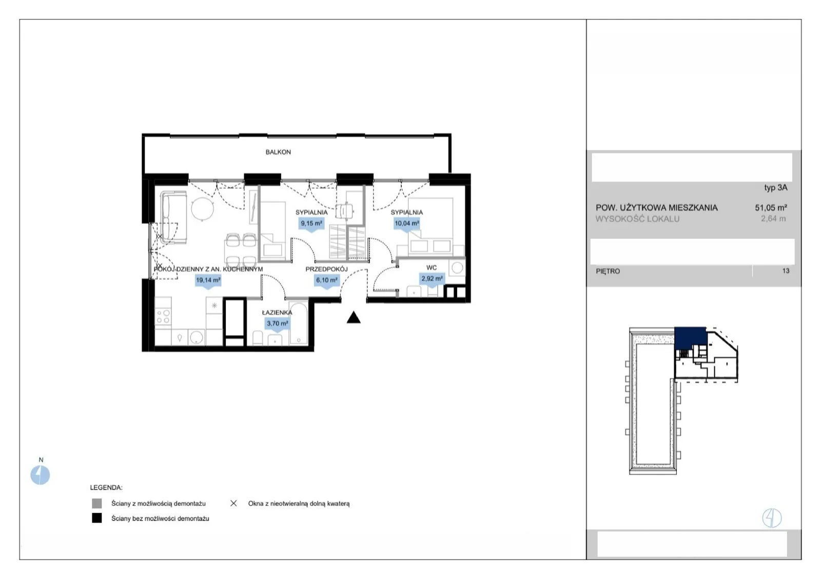 Floor plan: Lokal E3 50, 3 pok.