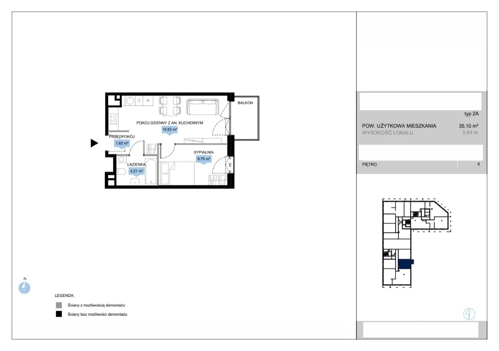 Floor plan: Lokal E1 42, 2 pok.