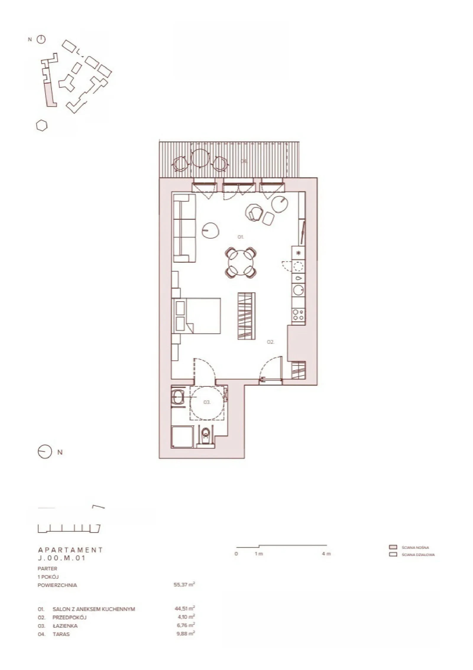 Floor plan: Apartment no. J.00.M.01