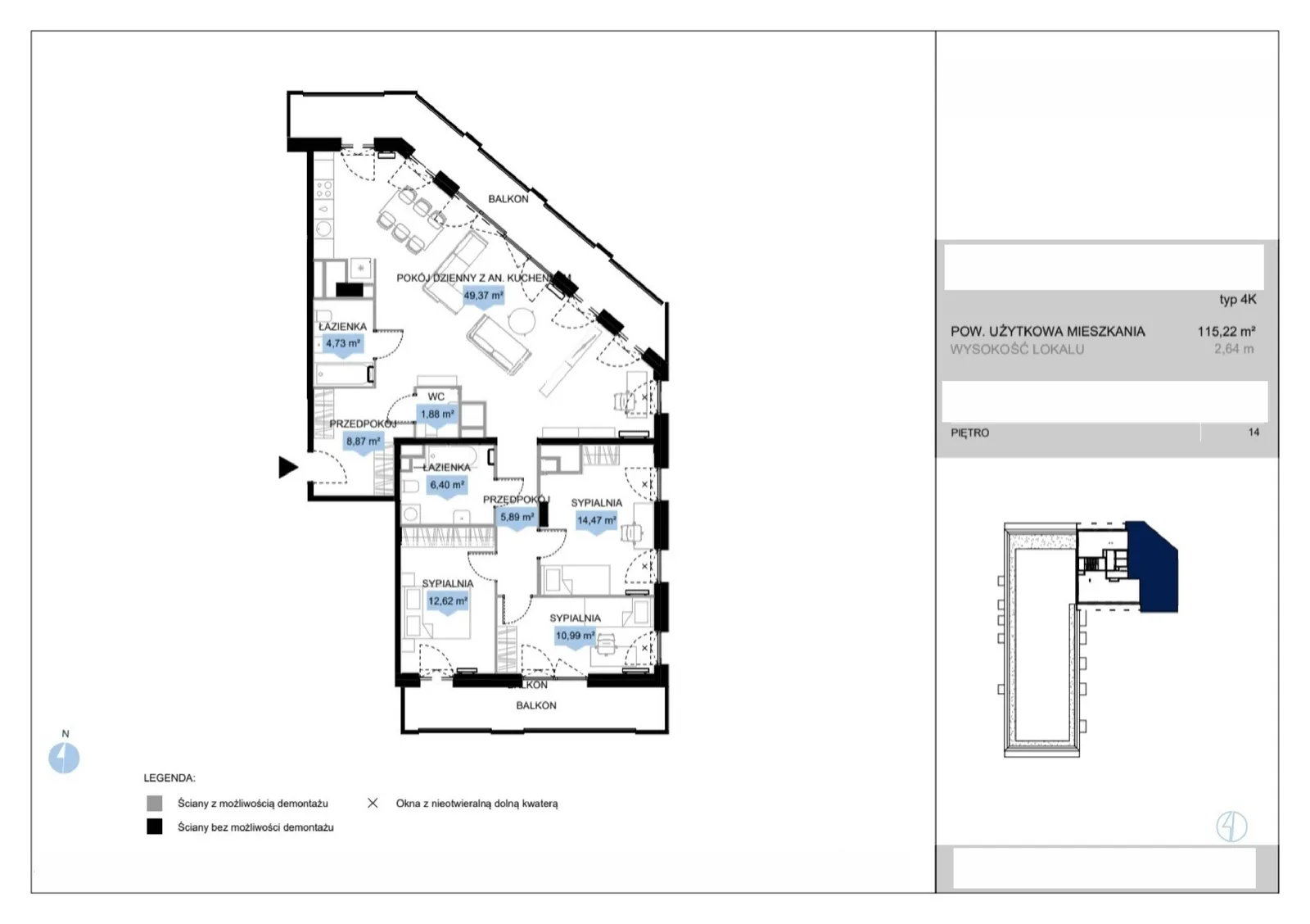 Floor plan: Lokal E3 55, 5 pok.
