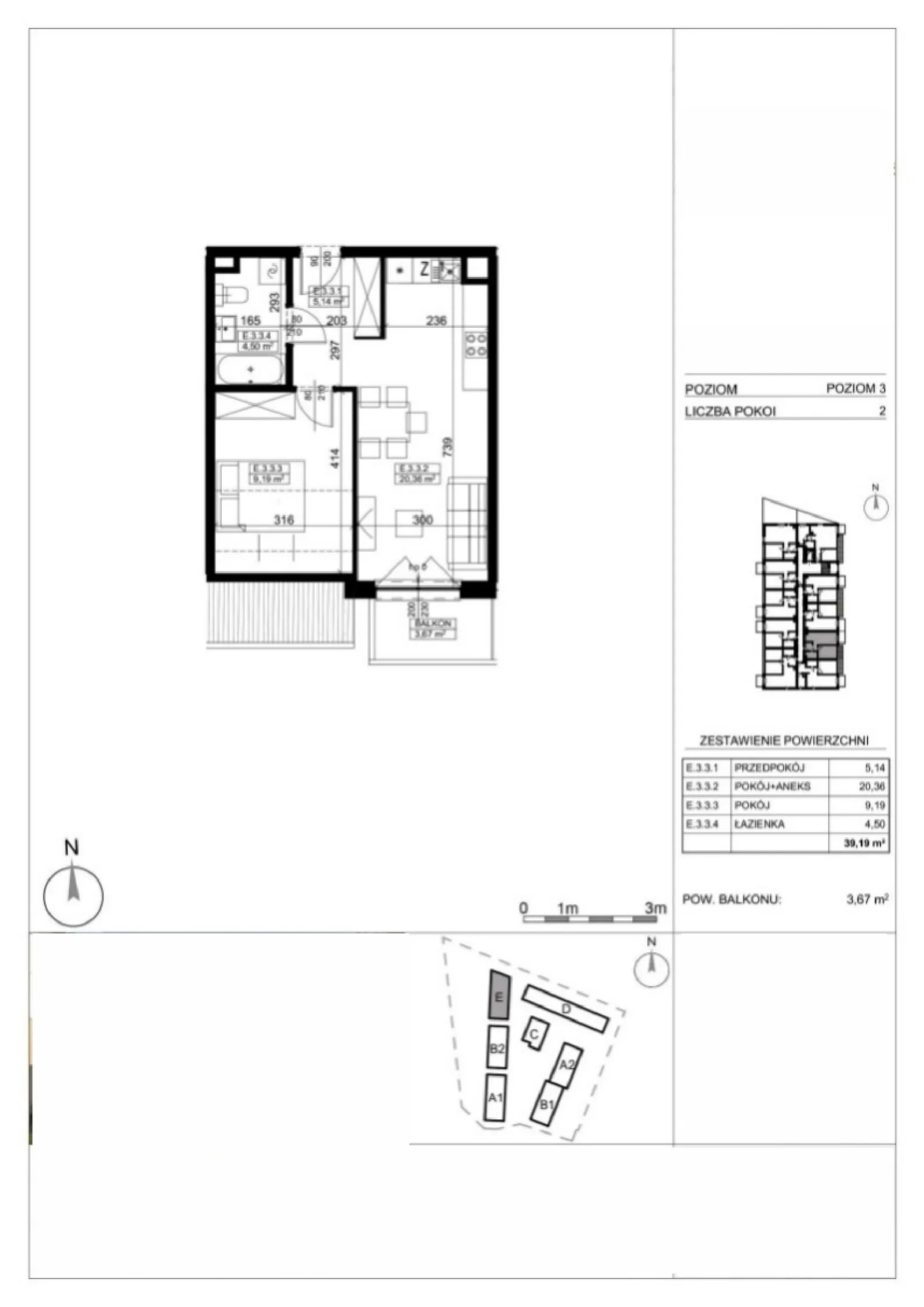 Floor plan: Lokal AP-E-3-03 M_3.3, 2 pok.