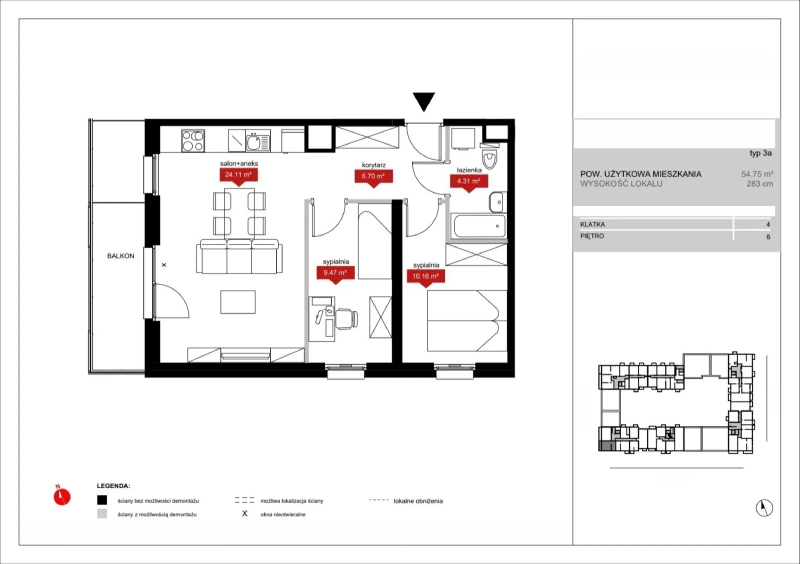 Floor plan: Lokal A4 55, 3 pok.