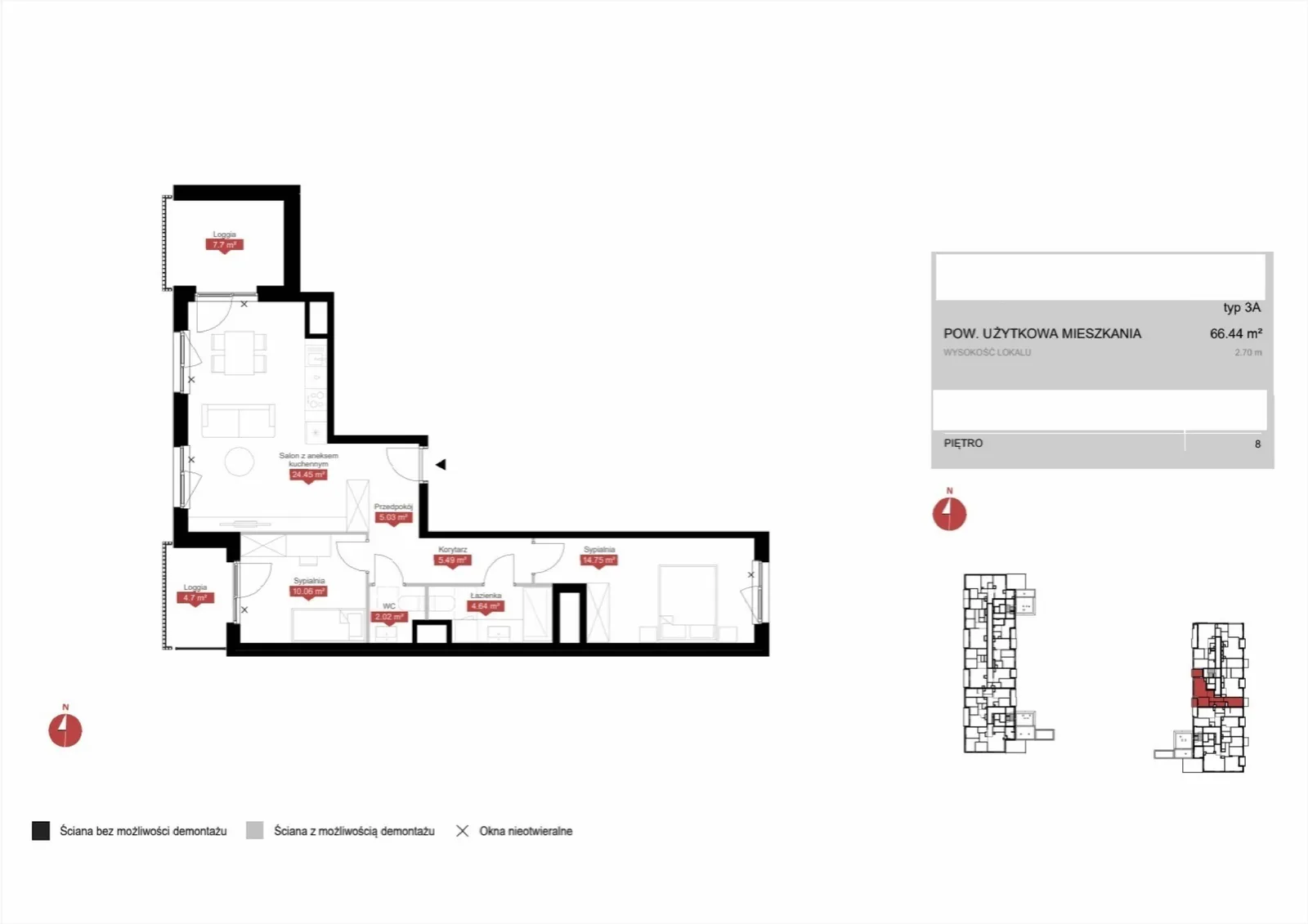 Floor plan: Lokal C1A 44, 3 pok.