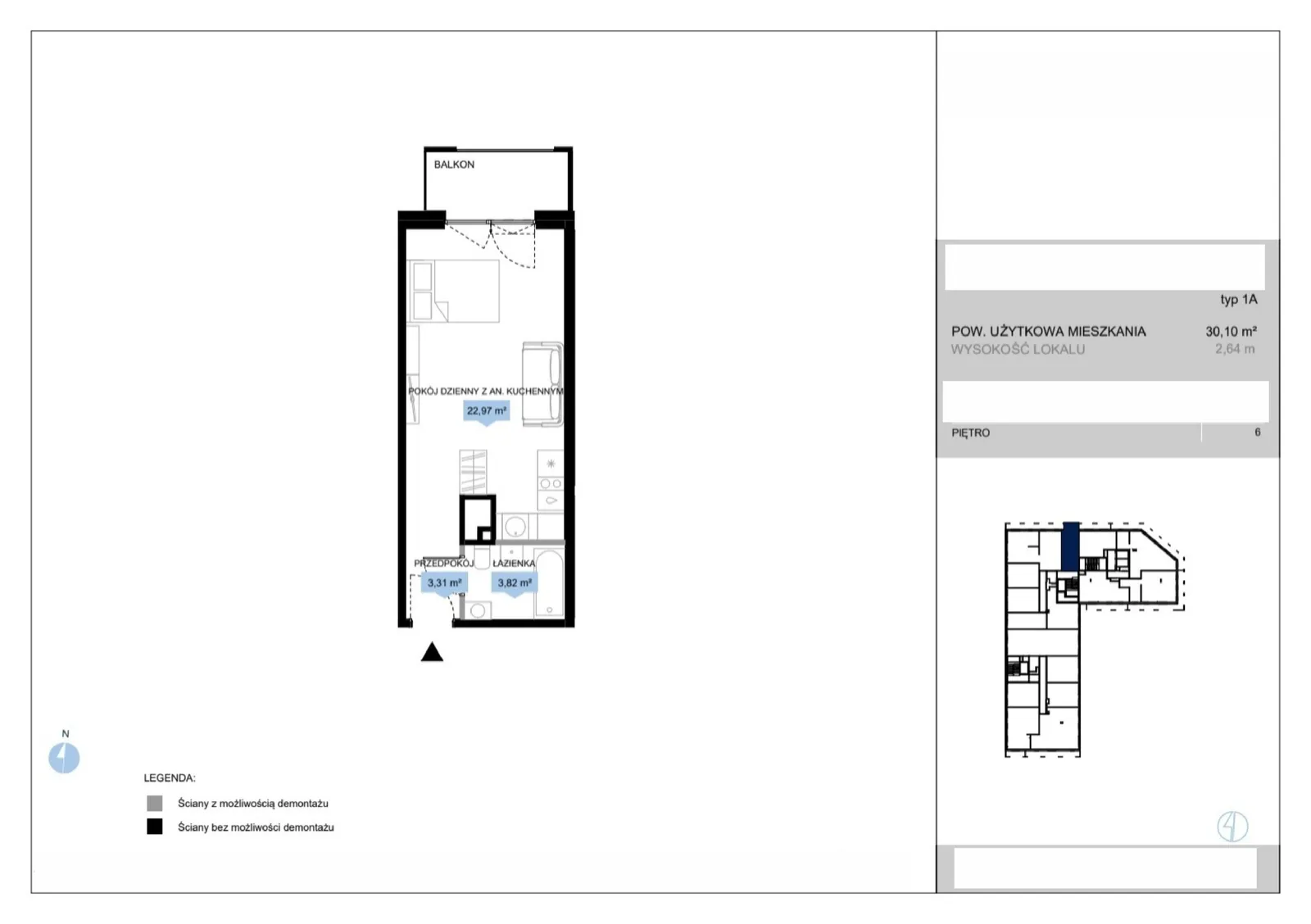 Floor plan: Lokal E2 42, 1 pok.