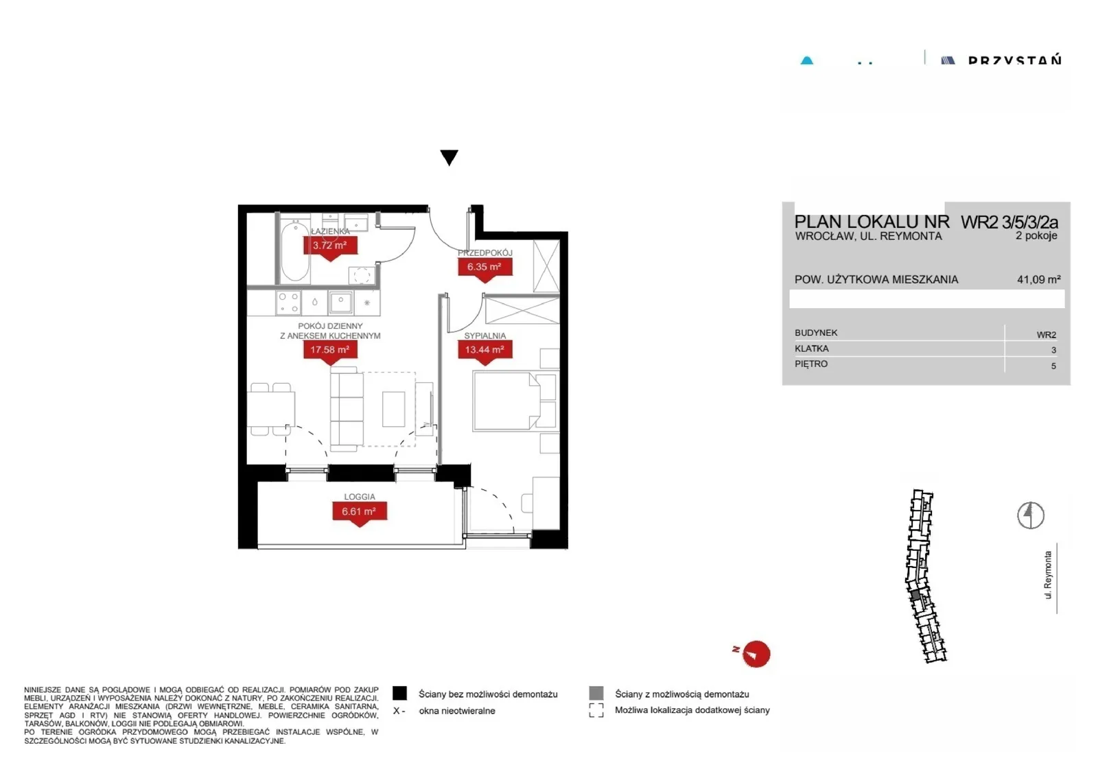 Floor plan: Lokal WR2 3/5/3/2a, 2 pok.