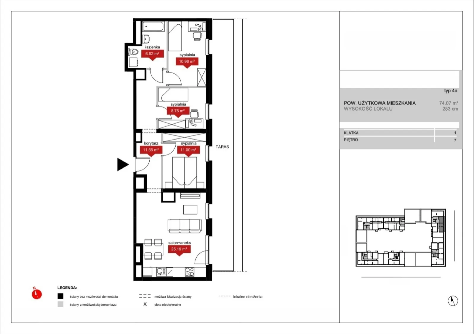 Floor plan: Lokal A1 54, 4 pok.
