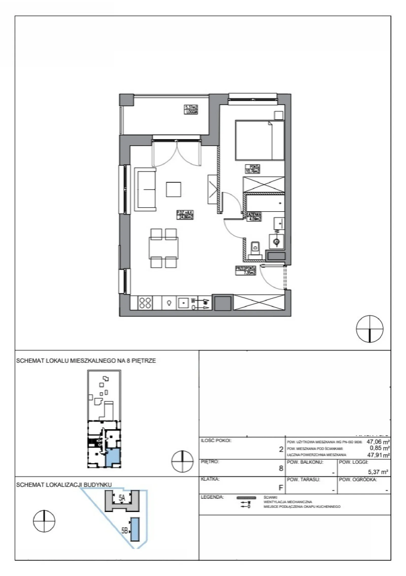 Rzut: Lokal KR5/F/8/3, 2 pok.