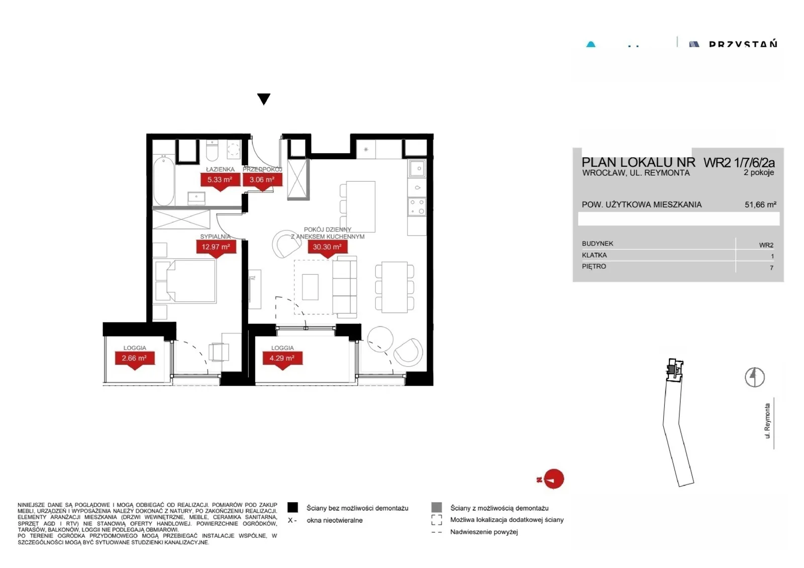 Floor plan: Lokal WR2 1/7/6/2a, 2 pok.