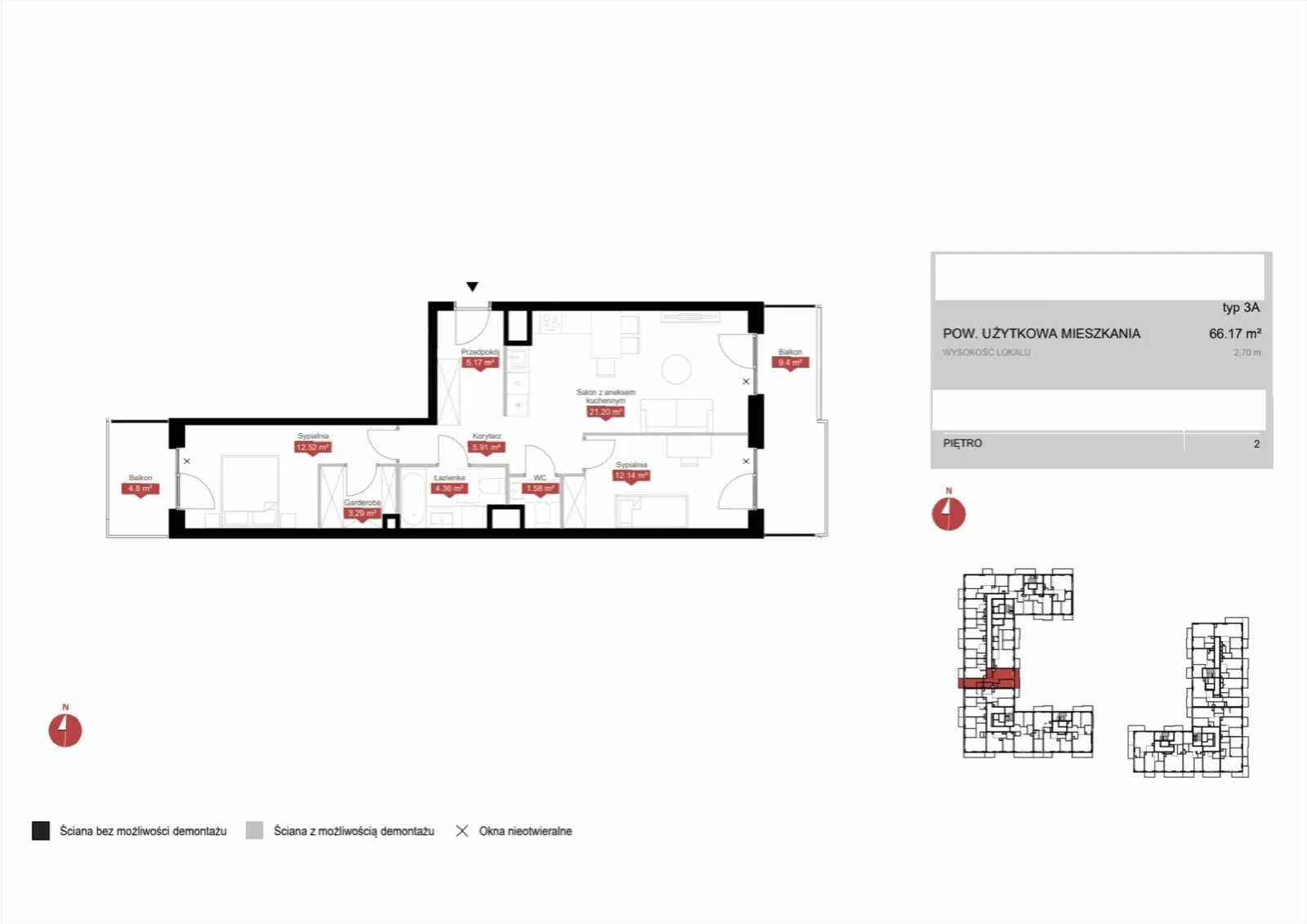 Floor plan: Lokal C2F 176, 3 pok.