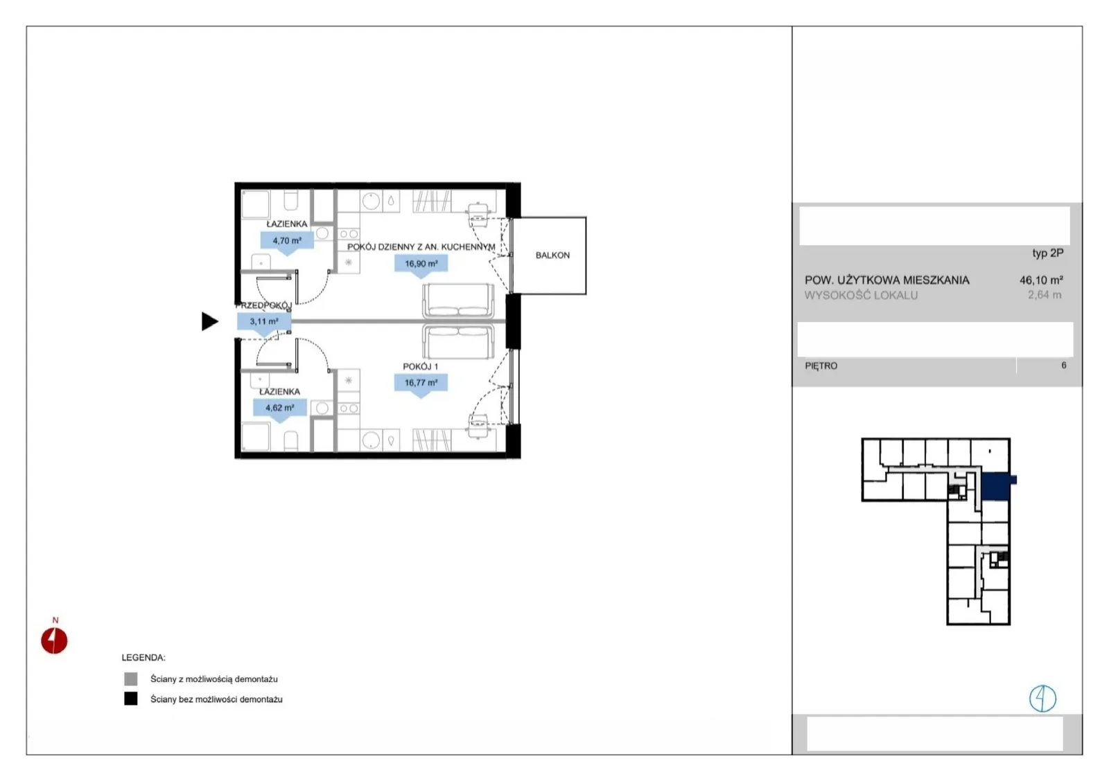Floor plan: Lokal D1 76, 2 pok.