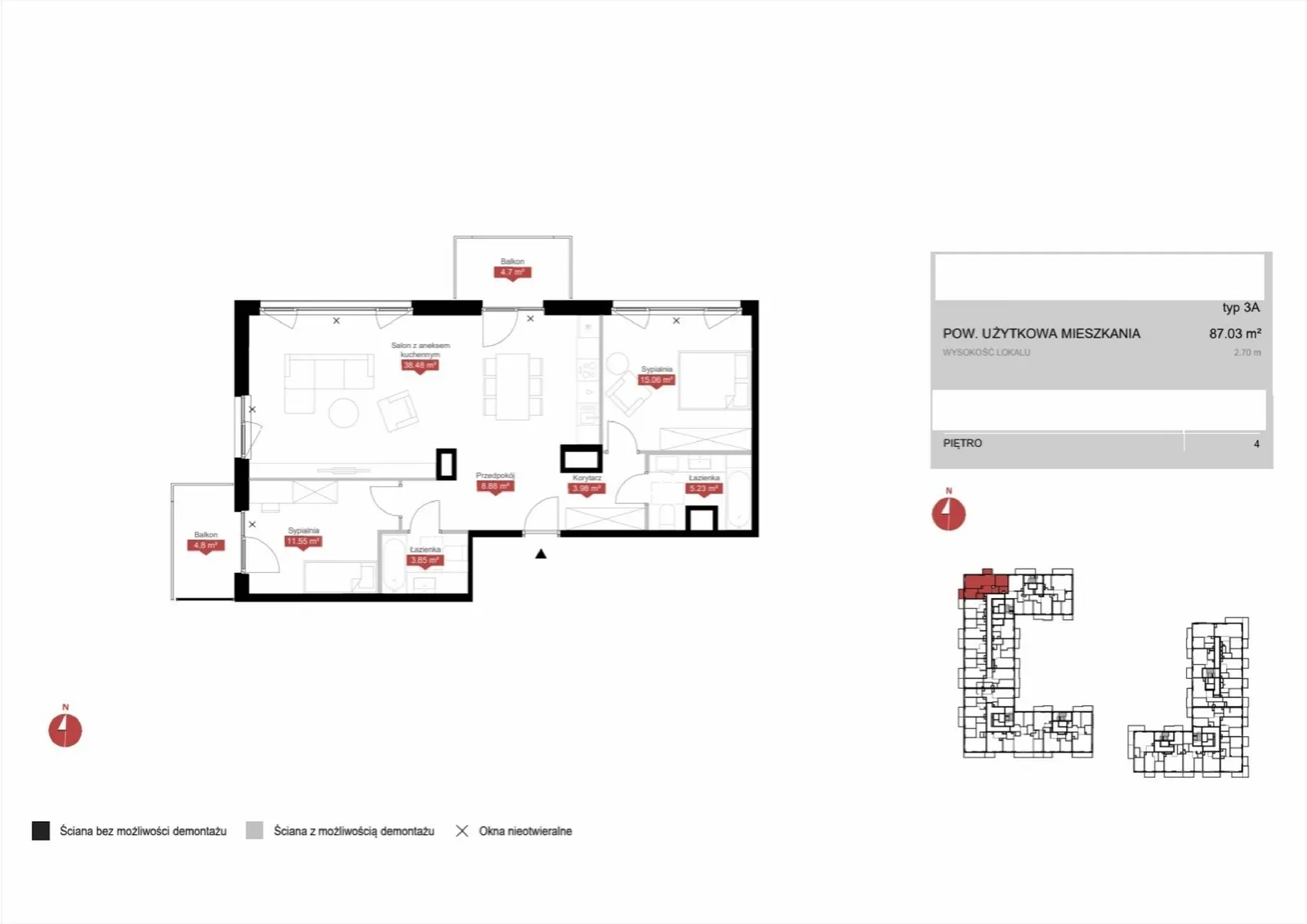 Floor plan: Lokal C2F 199, 3 pok.