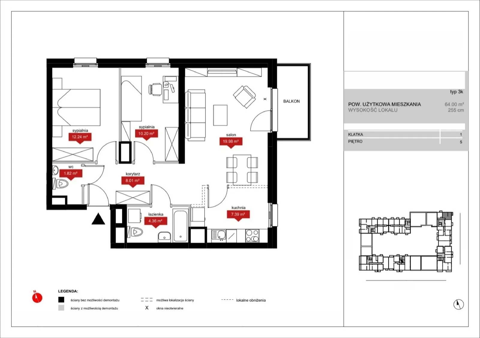 Floor plan: Lokal A1 42, 3 pok.