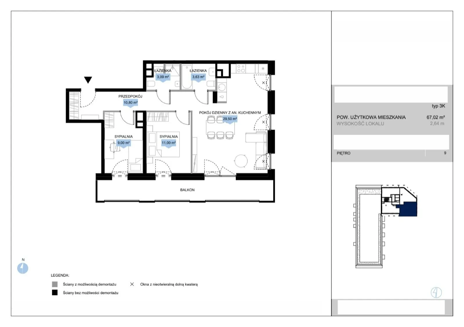 Floor plan: Lokal E3 36, 3 pok.