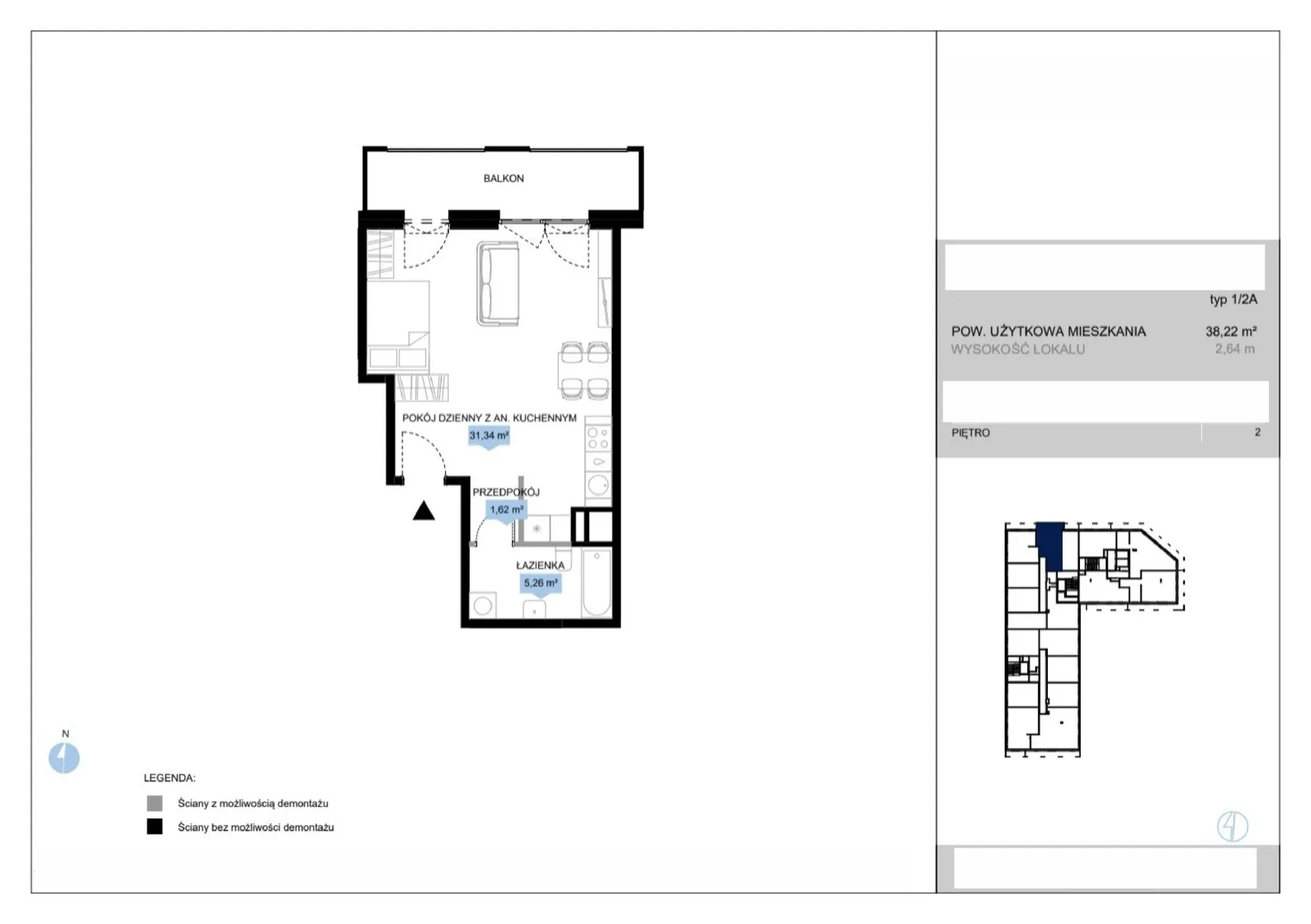 Floor plan: Lokal E2 16, 1 pok.
