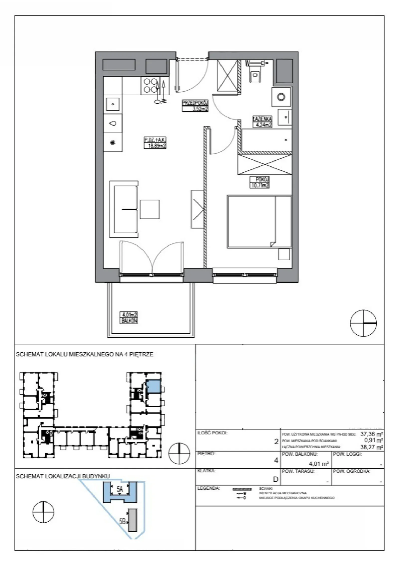 Rzut: Lokal KR5/D/4/2, 2 pok.