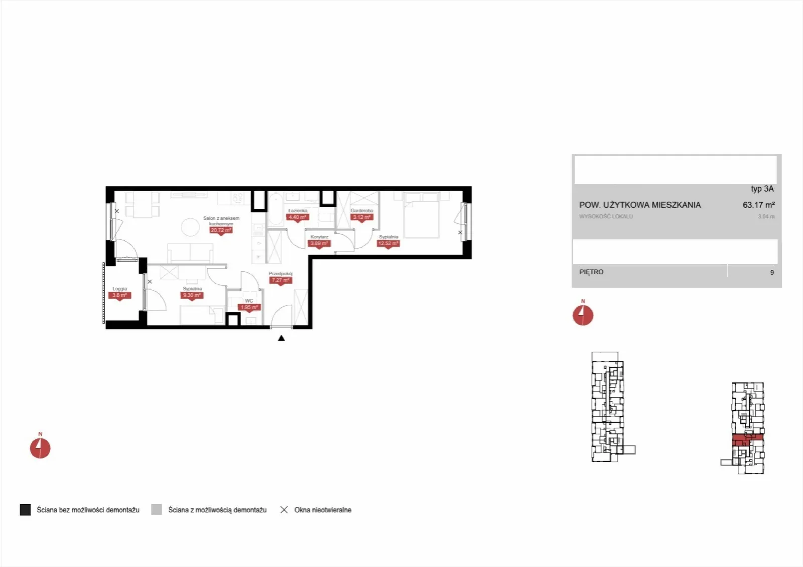 Floor plan: Lokal C1B 90, 3 pok.