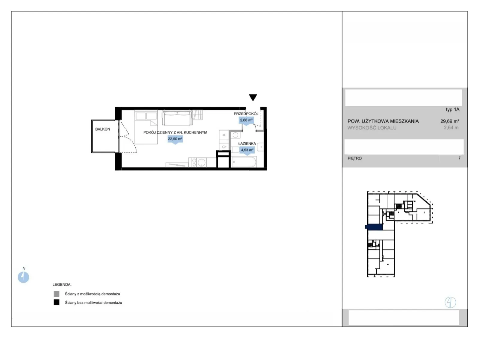 Floor plan: Lokal E2 44, 1 pok.