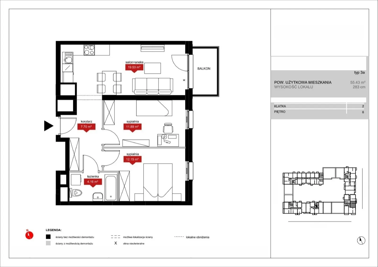 Floor plan: Lokal A2 65, 3 pok.