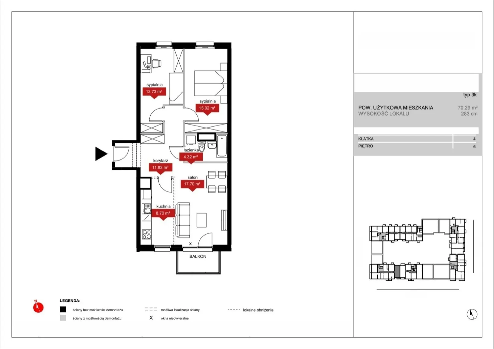 Floor plan: Lokal A4 52, 3 pok.