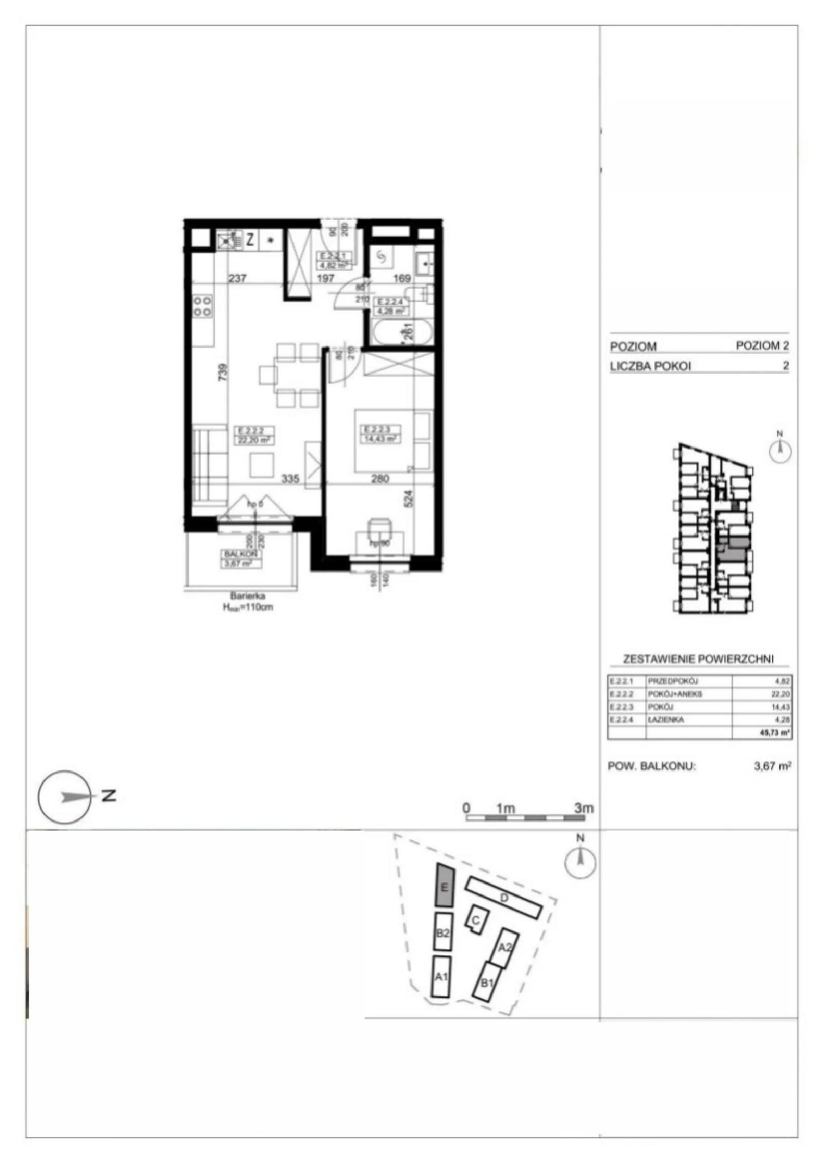 Floor plan: Lokal AP-E-2-02 M_2.2, 2 pok.