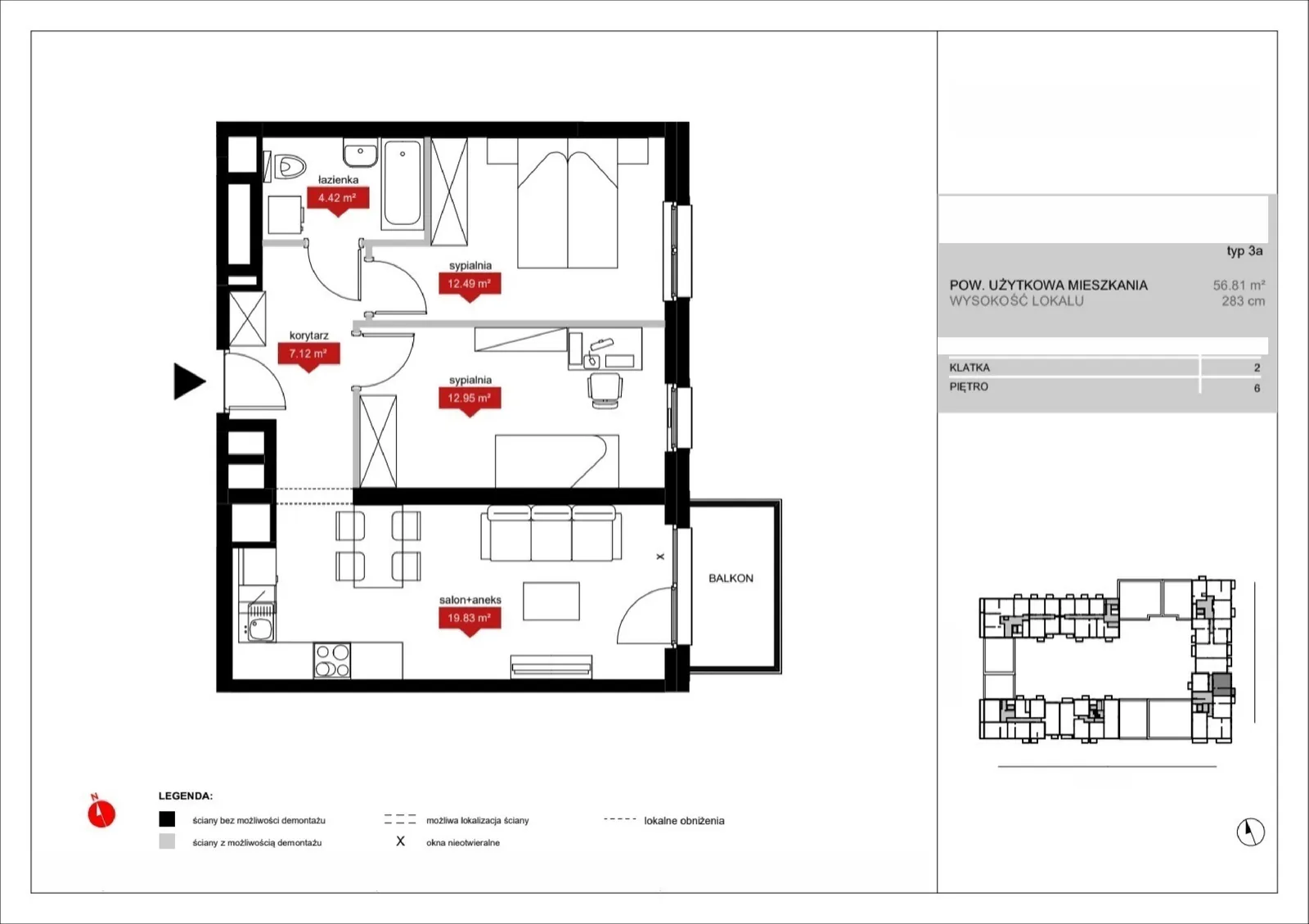 Floor plan: Lokal A2 64, 3 pok.