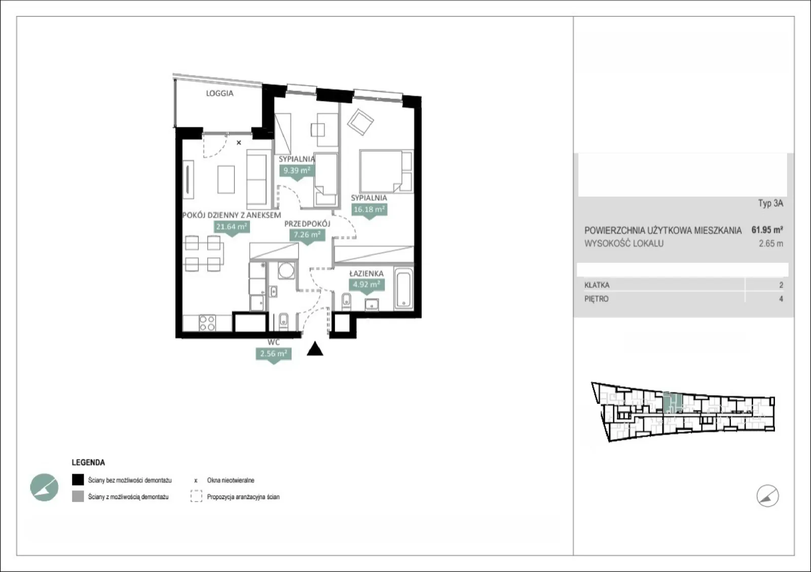 Floor plan: Lokal A2 145, 3 pok.