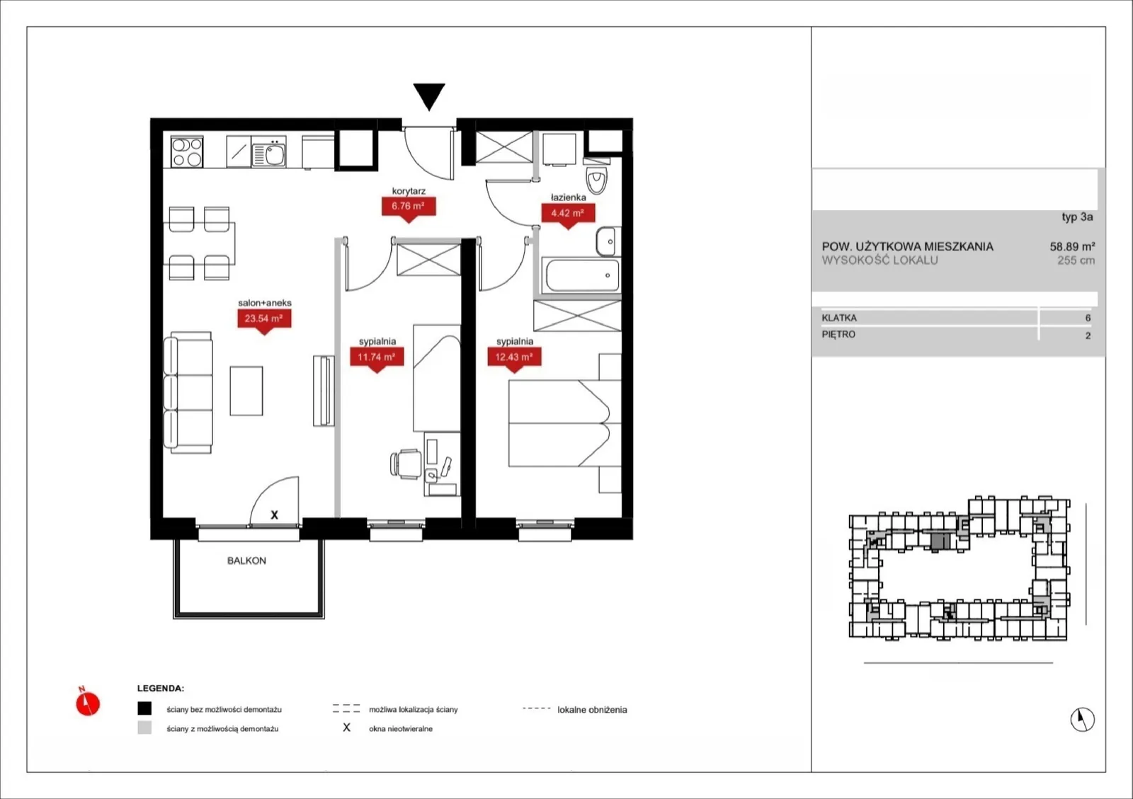 Floor plan: Lokal A6 23, 3 pok.
