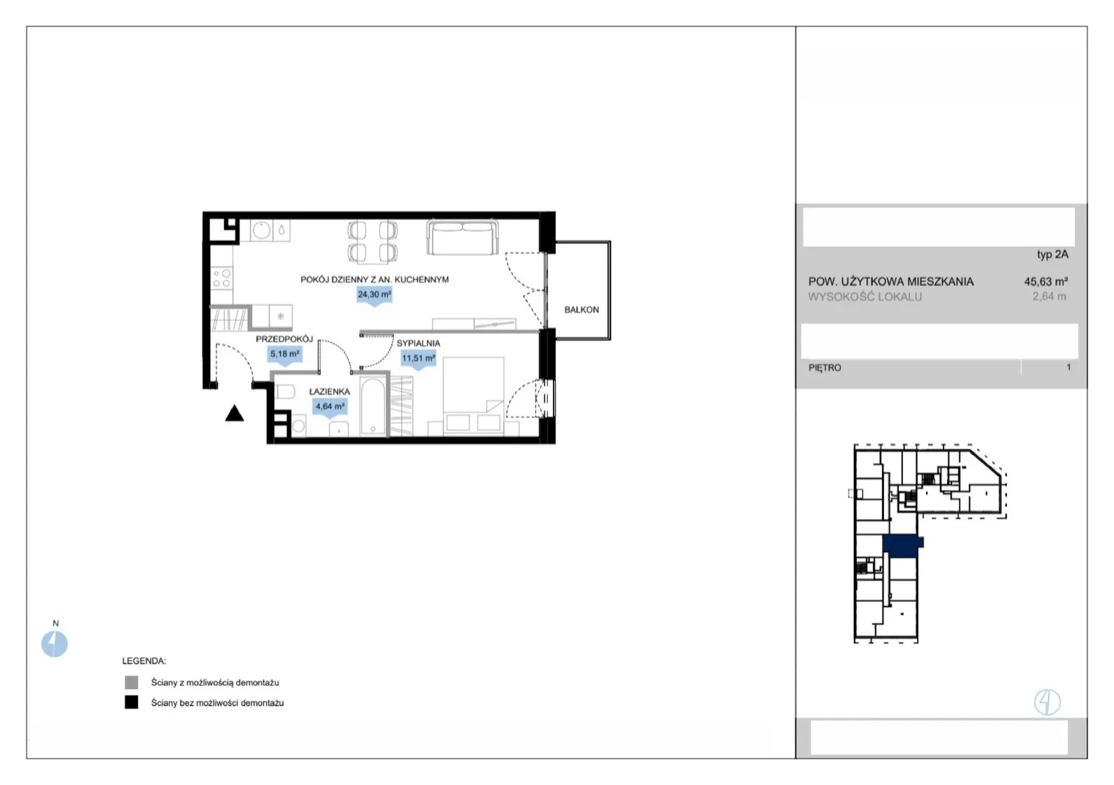 Floor plan: Lokal E1 8, 2 pok.
