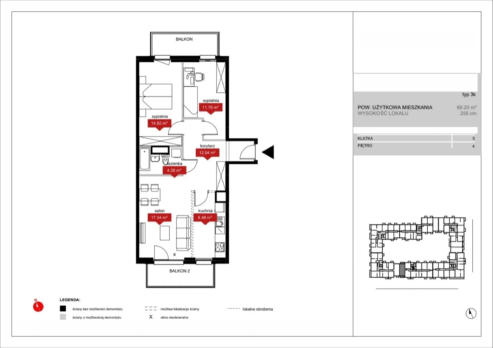 Floor plan: Lokal A3 40, 3 pok.