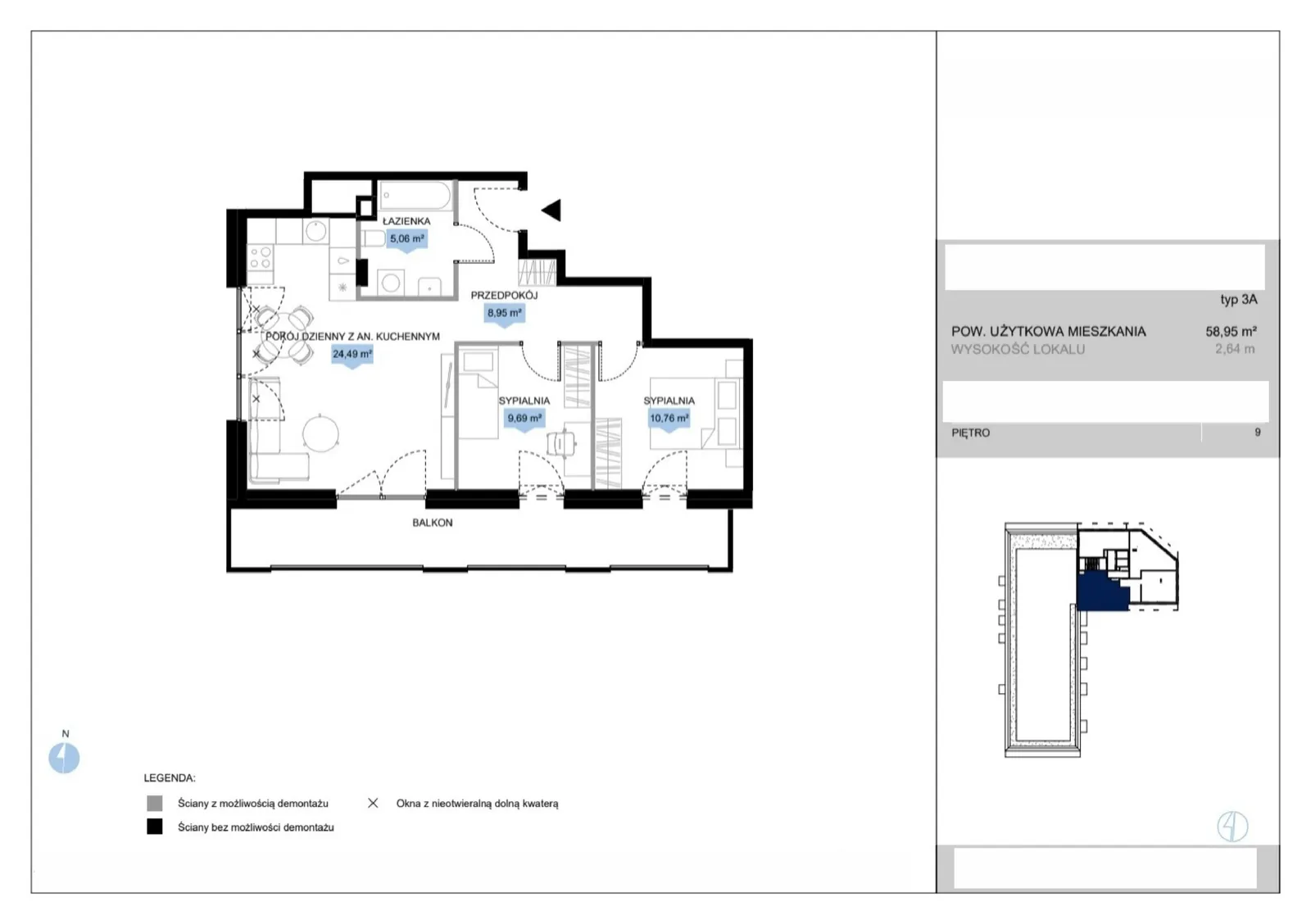 Floor plan: Lokal E3 37, 3 pok.