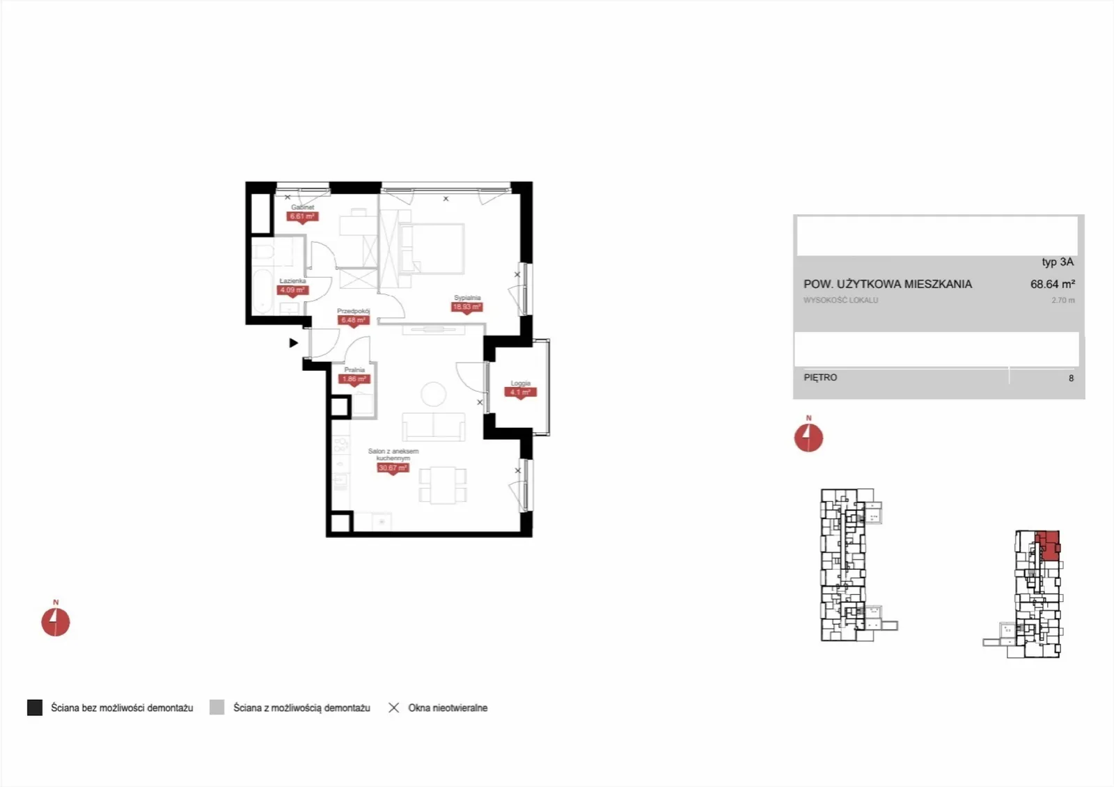 Floor plan: Lokal C1A 42, 3 pok.