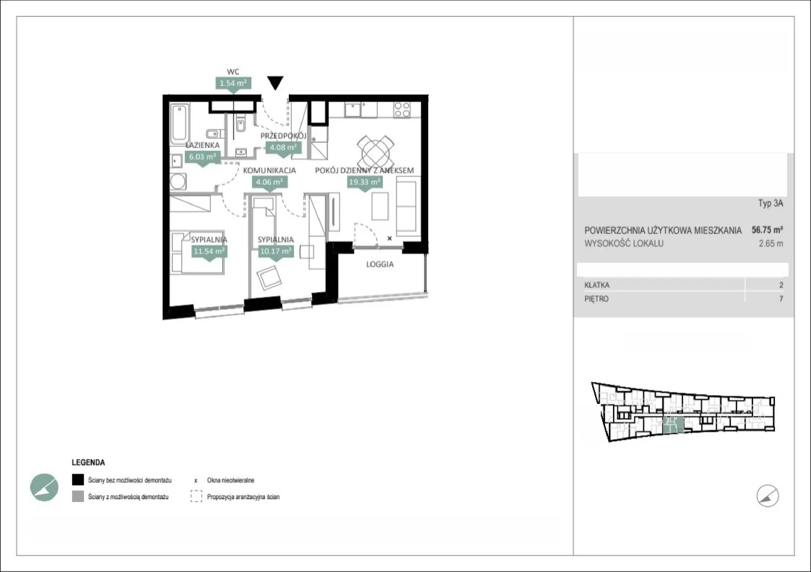 Floor plan: Lokal A2 177, 3 pok.