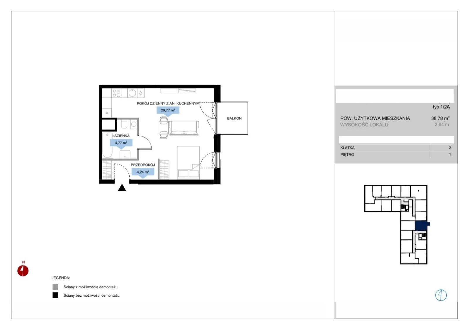 Floor plan: Lokal D2 13, 1 pok.