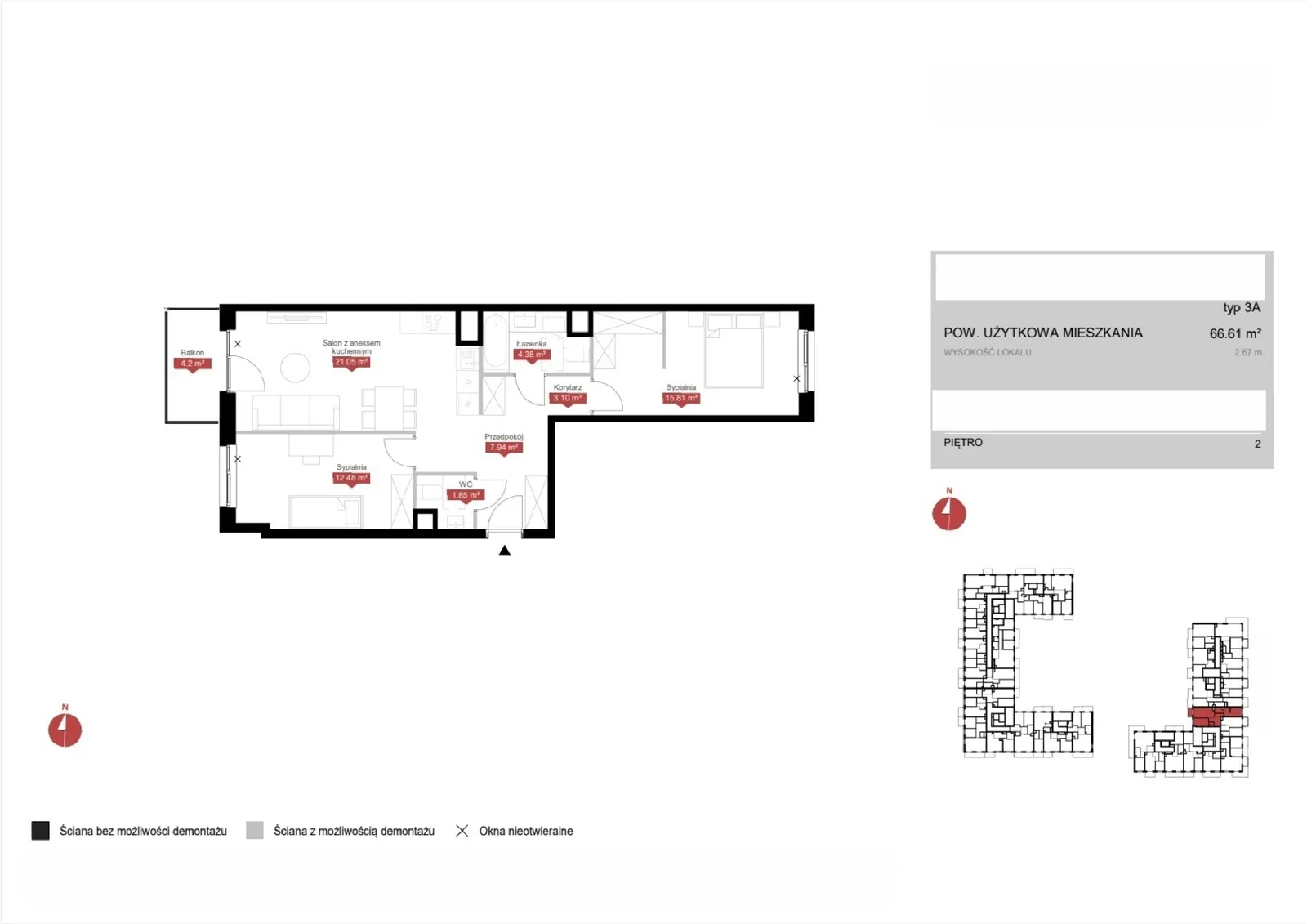 Floor plan: Lokal C1B 57, 3 pok.