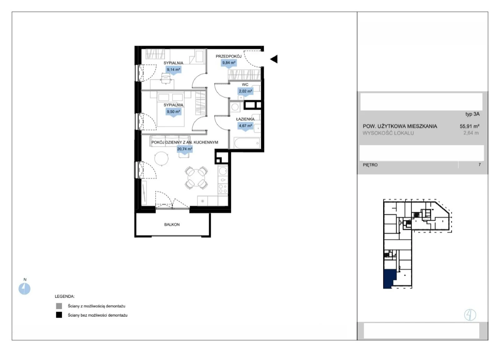 Floor plan: Lokal E1 50, 3 pok.