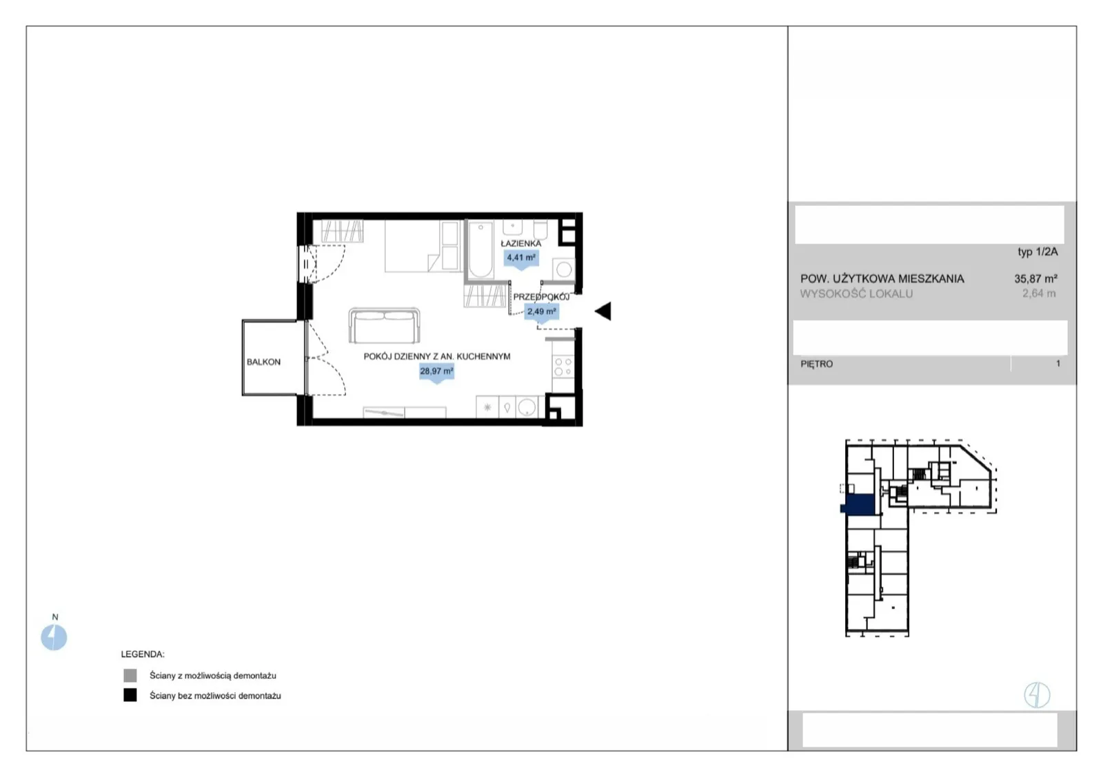 Floor plan: Lokal E2 6, 1 pok.