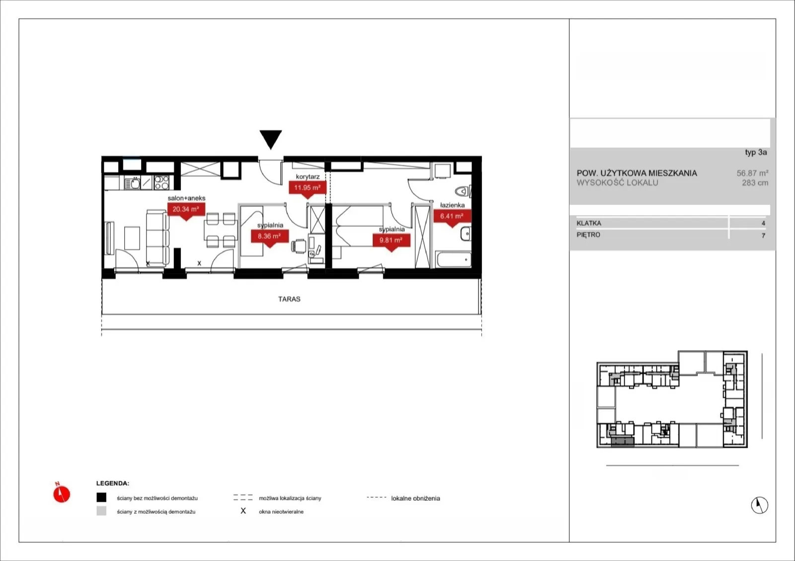 Floor plan: Lokal A4 60, 3 pok.