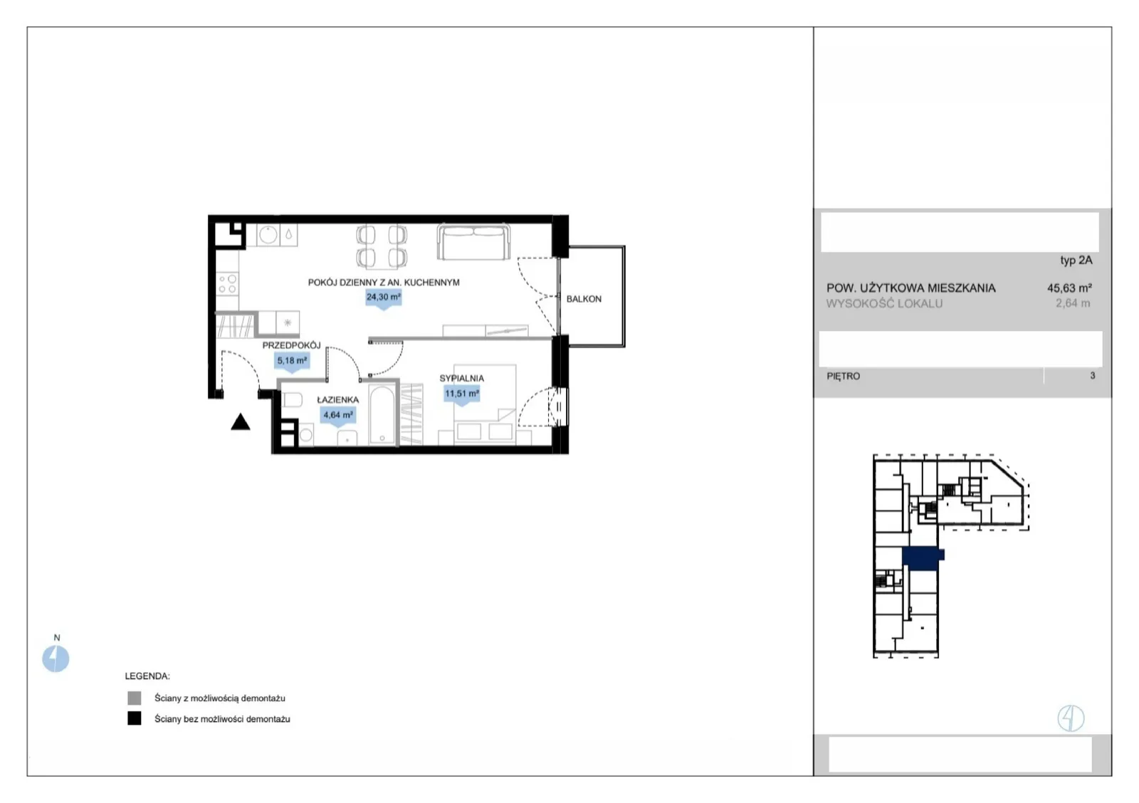 Floor plan: Lokal E1 22, 2 pok.