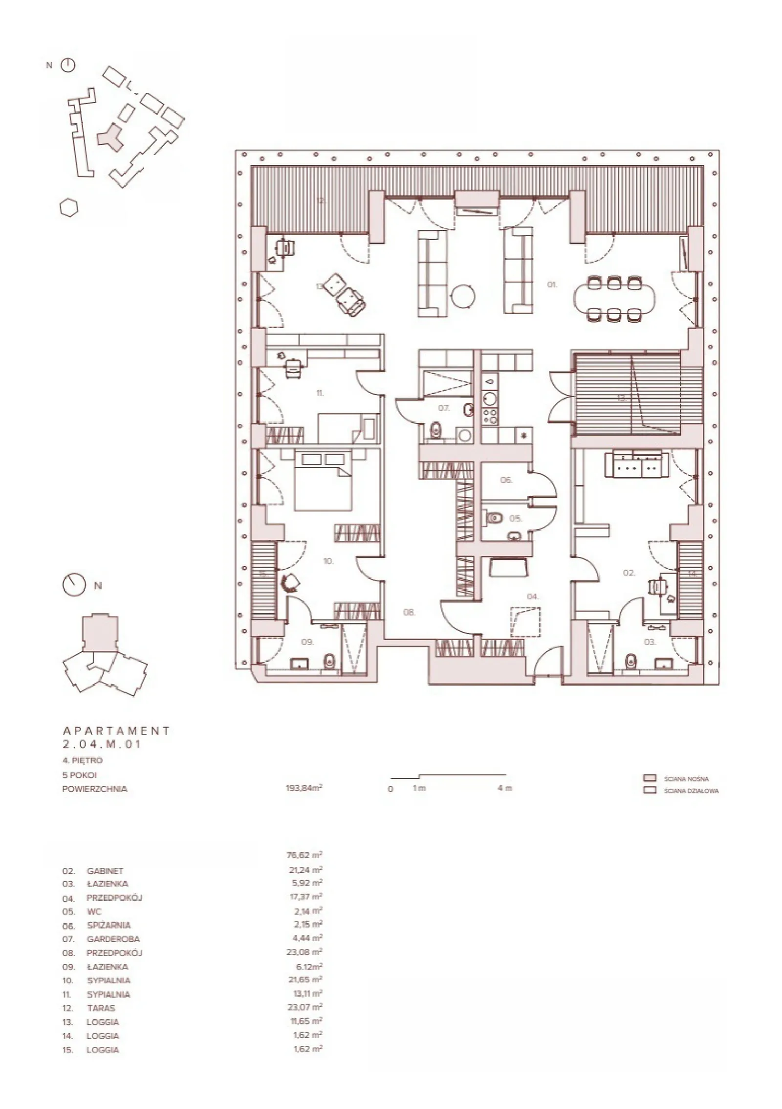 Floor plan: Apartment no. 2.04.M.01