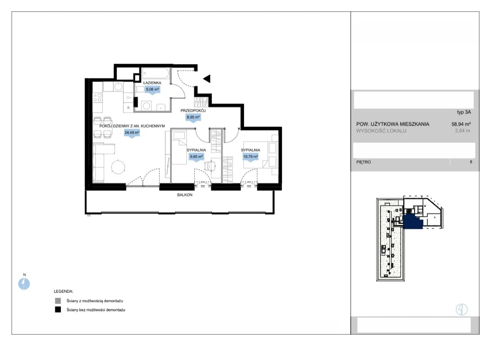 Floor plan: Lokal E3 33, 3 pok.