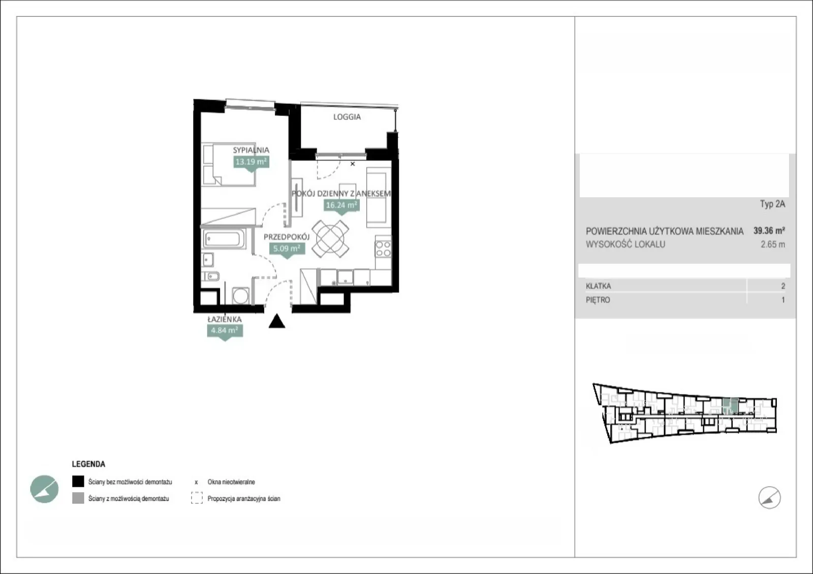 Floor plan: Lokal A2 115, 2 pok.