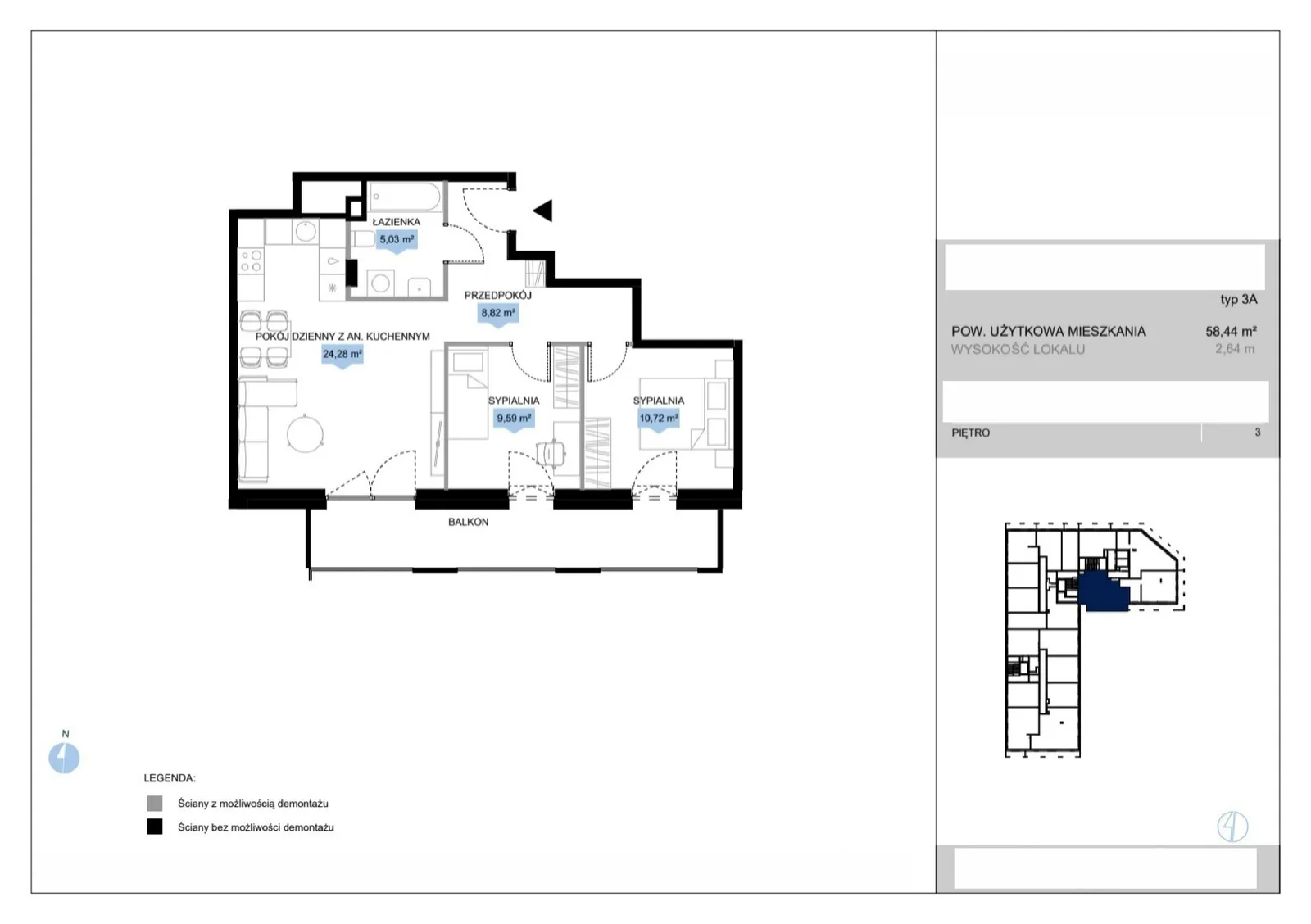 Floor plan: Lokal E3 13, 3 pok.