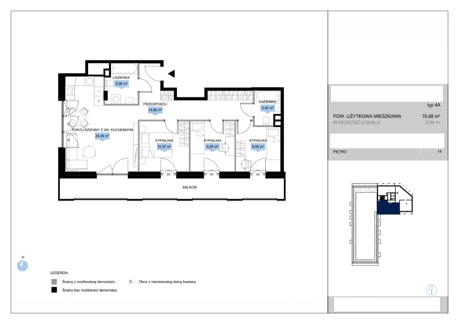 Floor plan: Lokal E3 56, 4 pok.