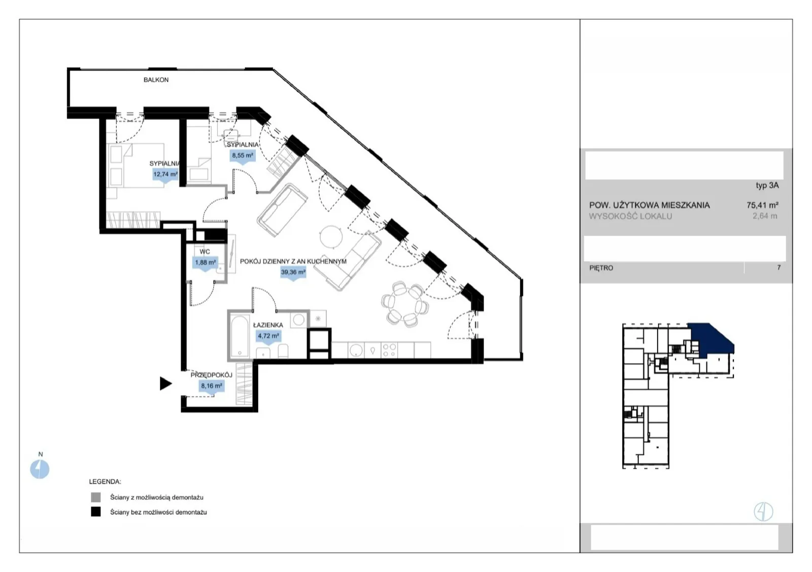 Floor plan: Lokal E3 27, 4 pok.