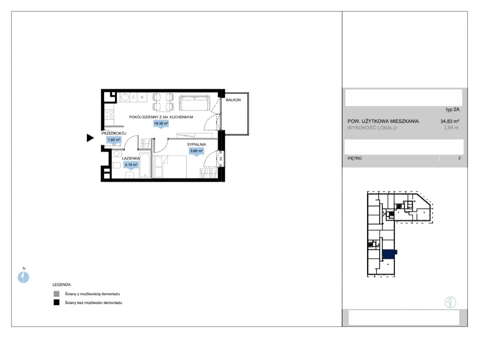 Floor plan: Lokal E1 17, 2 pok.