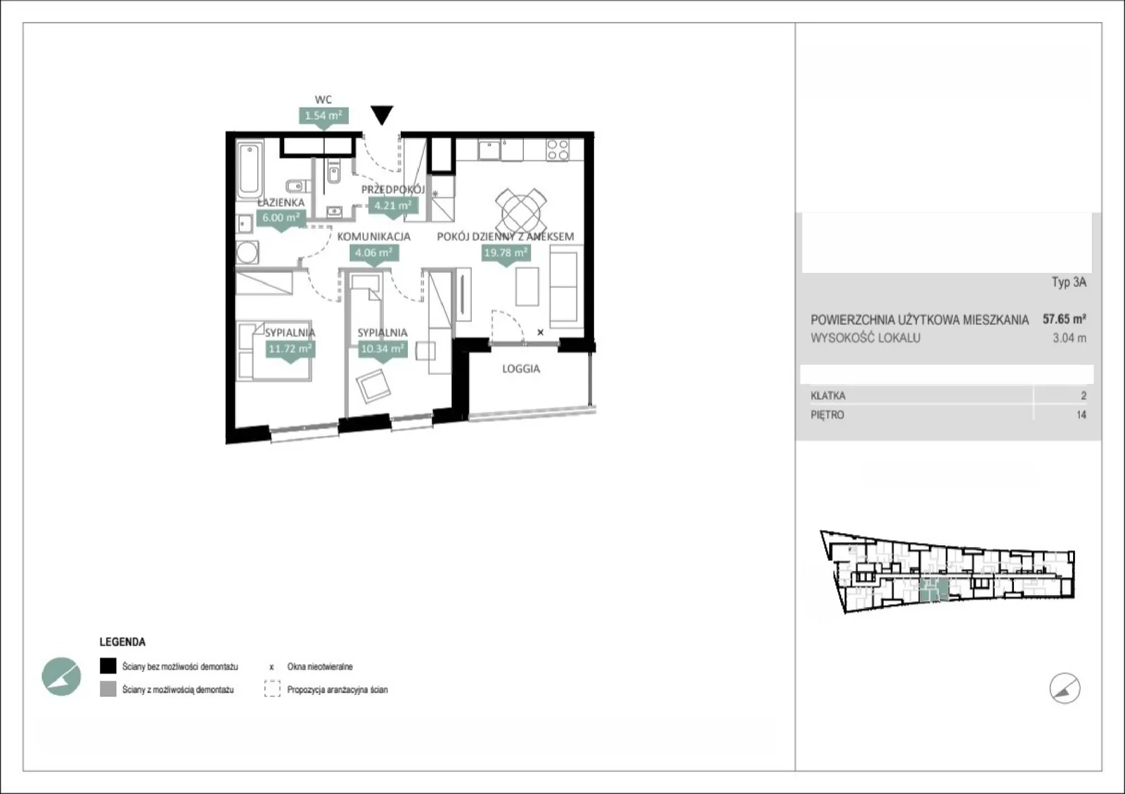 Floor plan: Lokal A2 254, 3 pok.