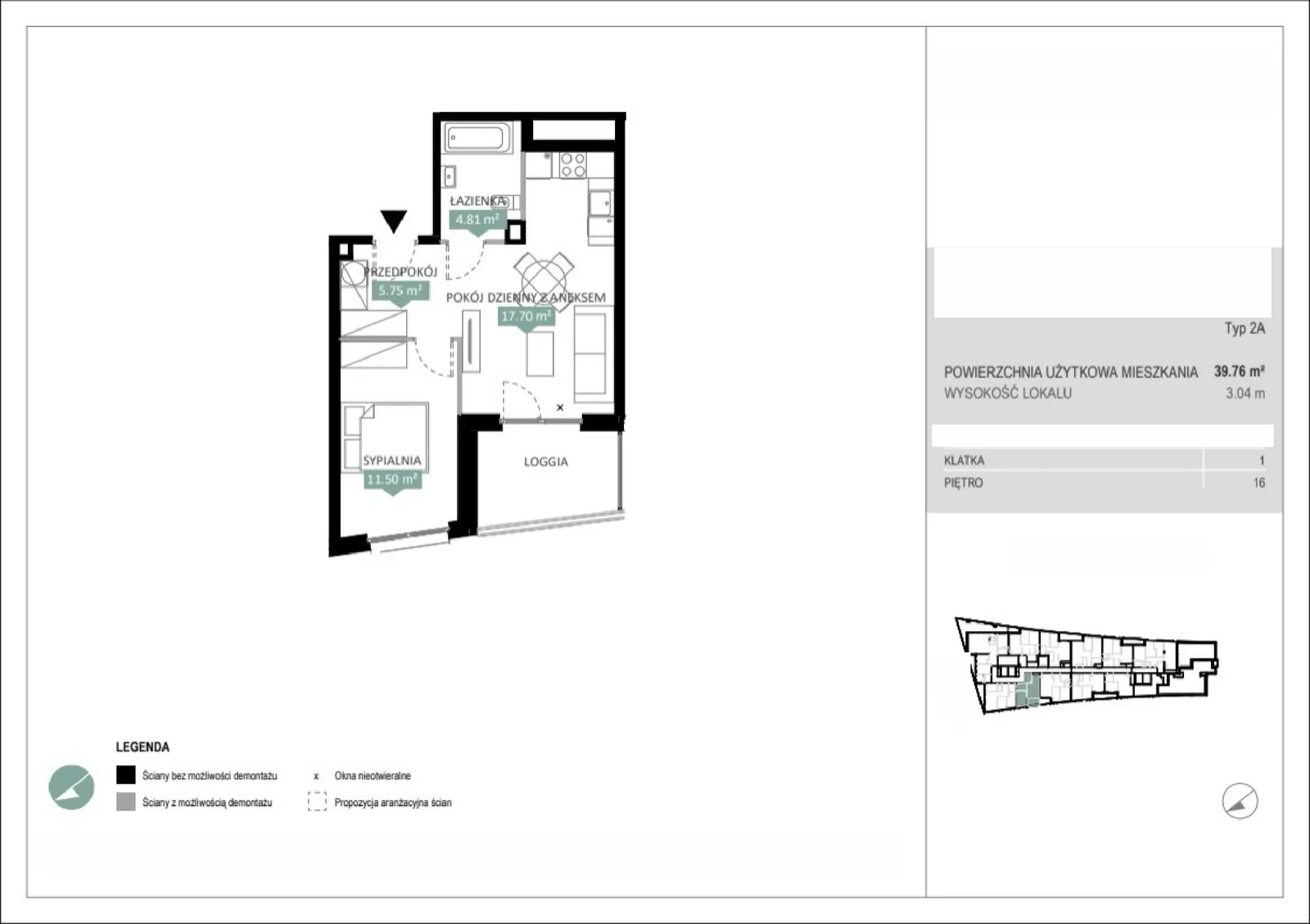 Floor plan: Lokal A1 107, 2 pok.
