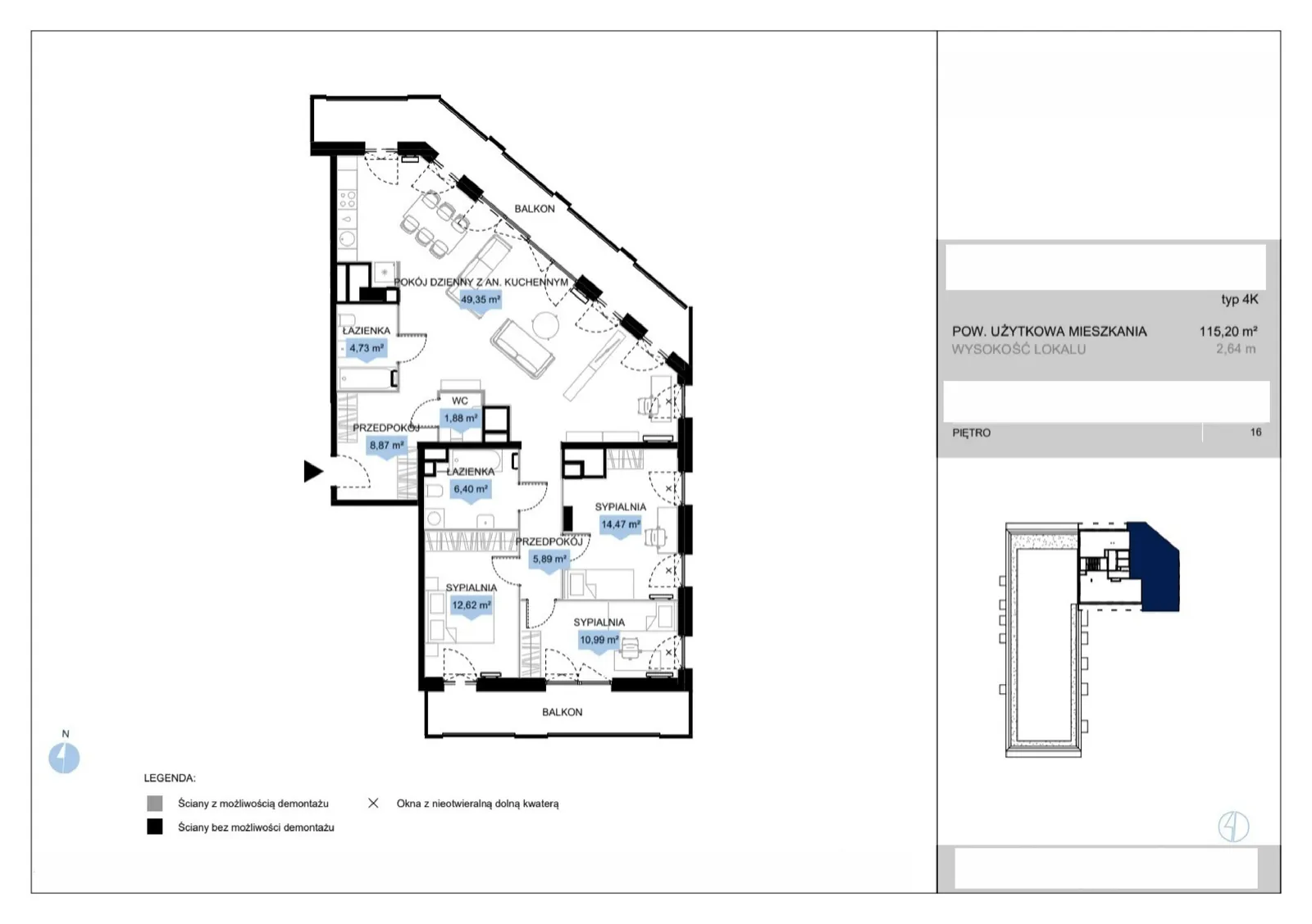 Floor plan: Lokal E3 61, 3 pok.