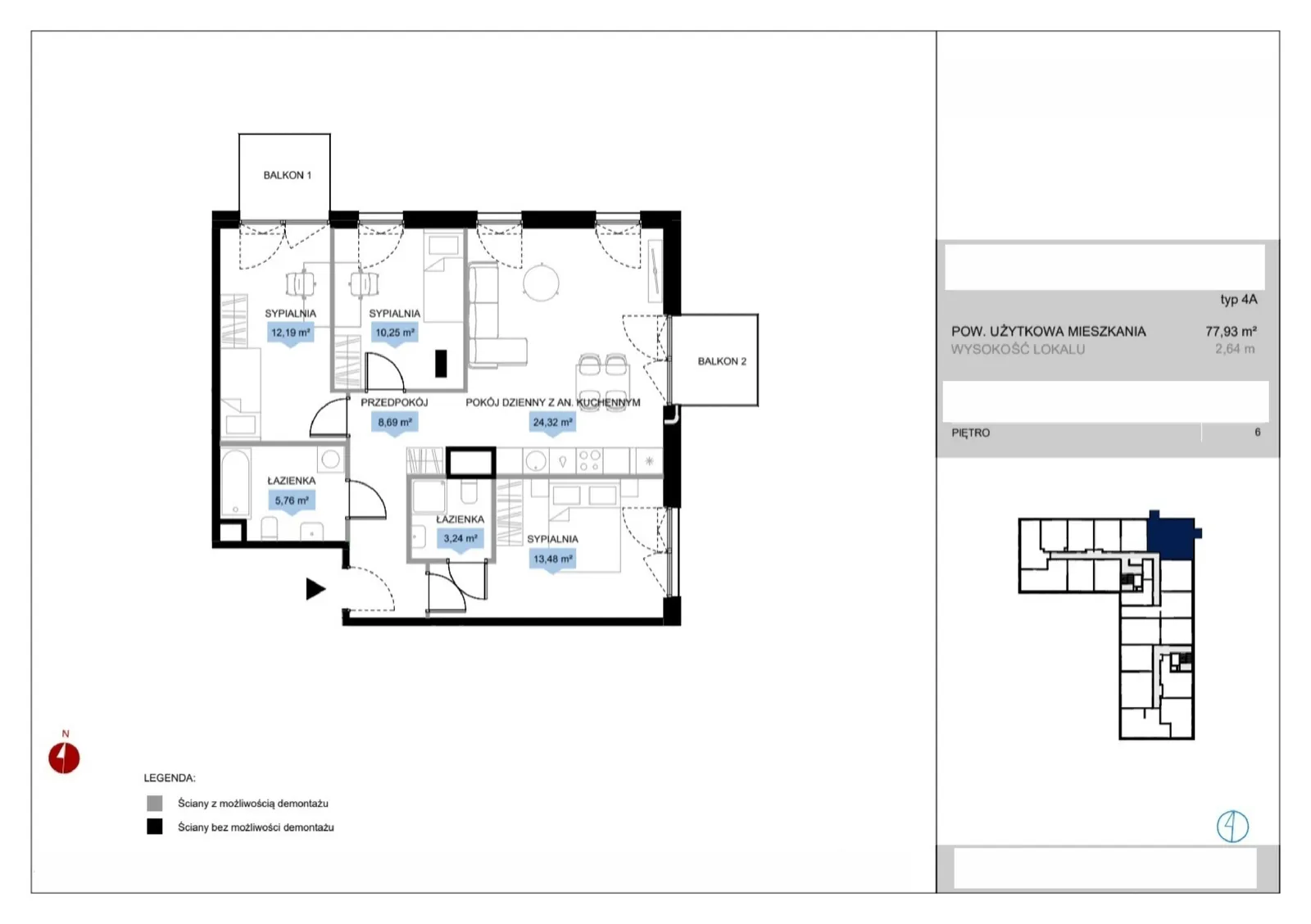 Floor plan: Lokal D1 75, 4 pok.